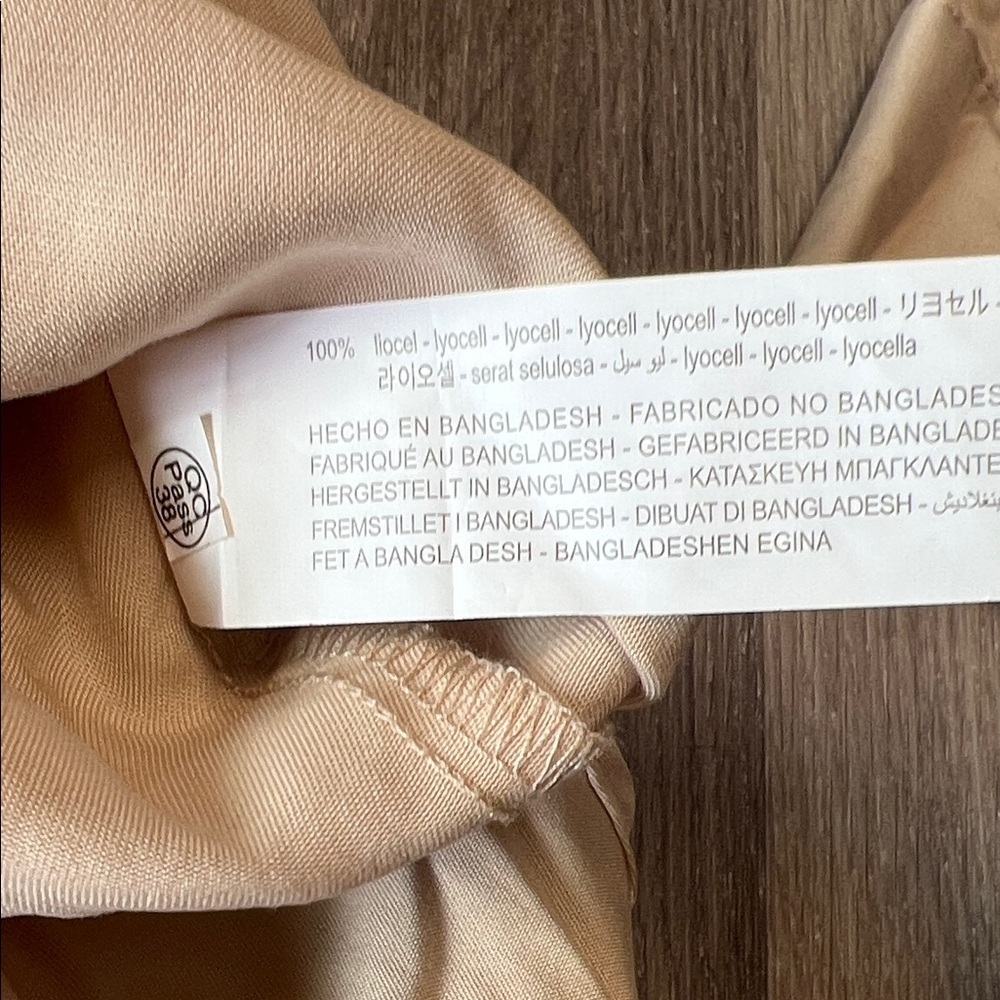 Bershka Beige Stone Fitted Waist Long Sleeve Shirt Dress XS Tie Back Button Down - Picture 4 of 6